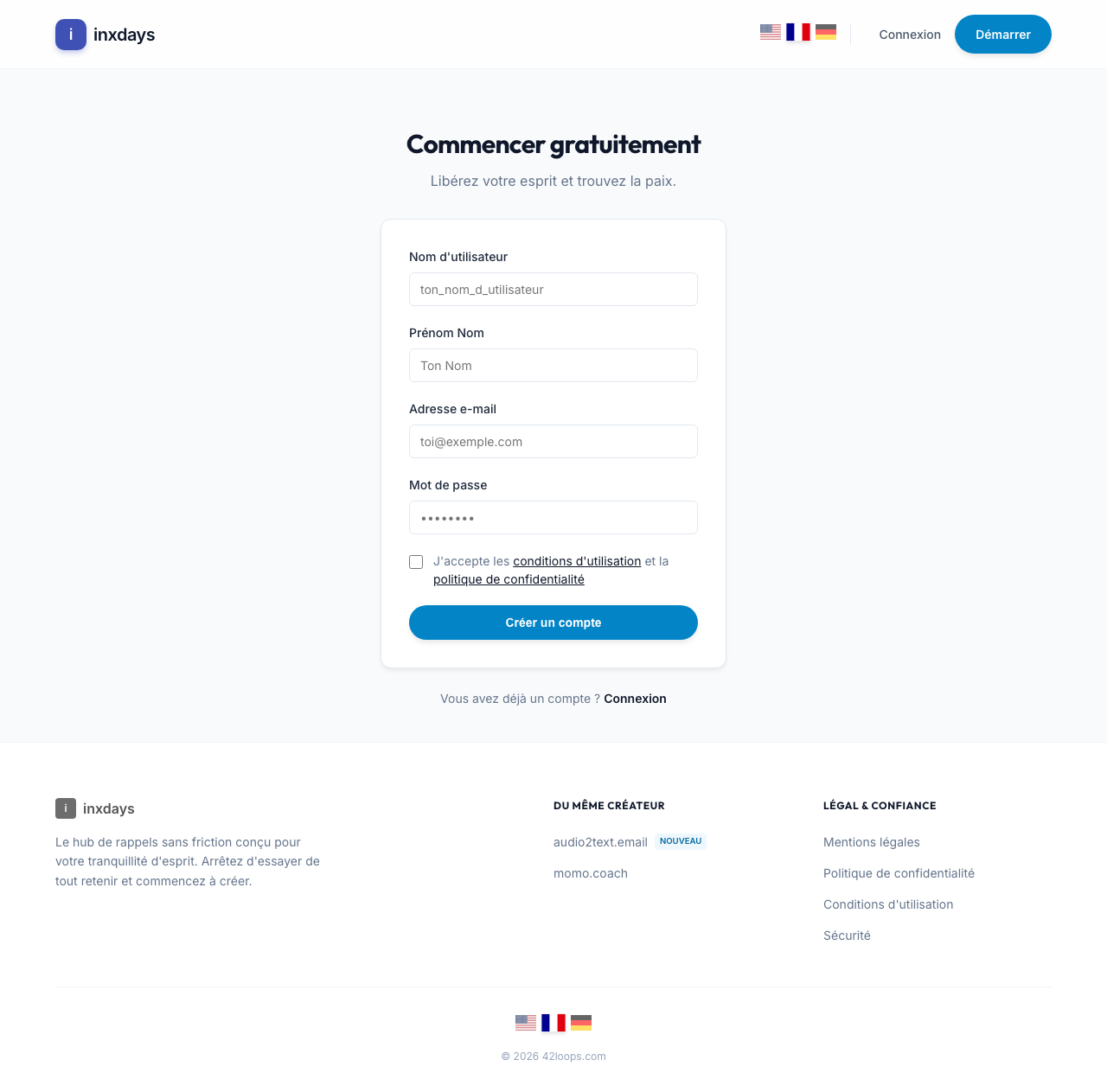Page d'inscription