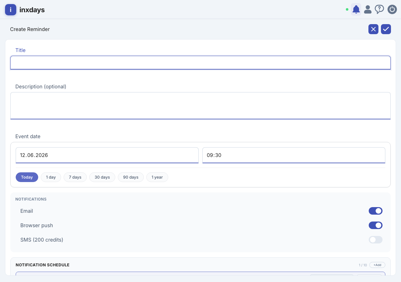 Create reminder form